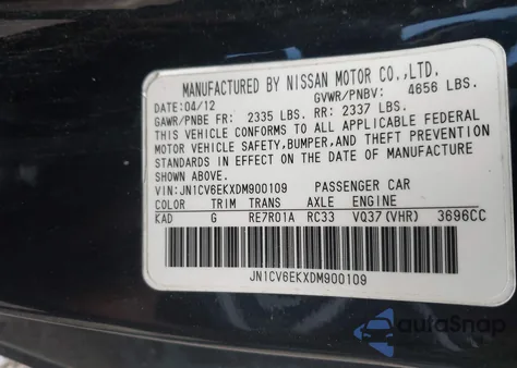 2013 Infiniti Ipl G from USA, damaged, VIN JN1CV6EKXDM900109